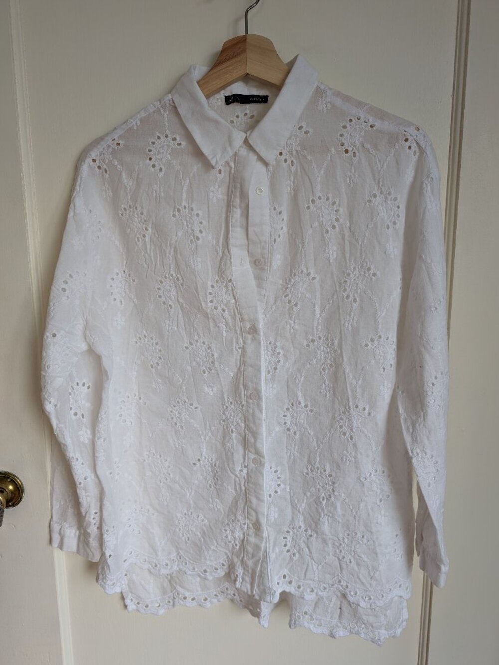 Adrianna Papell White Eyelet Button-Down Shirt
